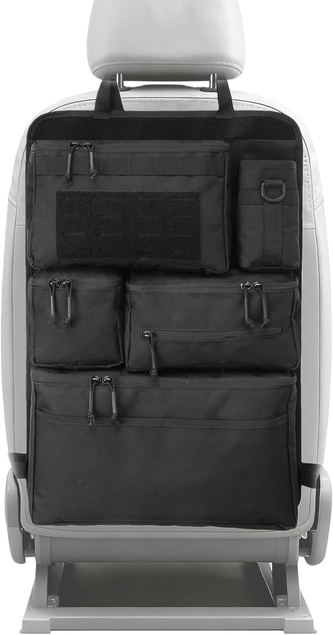 6 Pack Tactical Molle Car Seat Back Organizer - Tactical Vehicle Panel Organizer with 5 Detachable Molle Pouch,US Flag Patch