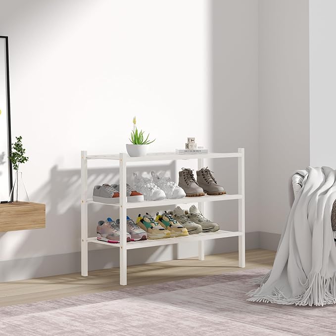 ROMGUAR CRAFT 3 Tier Bamboo Shoe Rack for Closet Free Standing Wood Shoe Shelf Storage Organizer for Entryway Small Space Sta