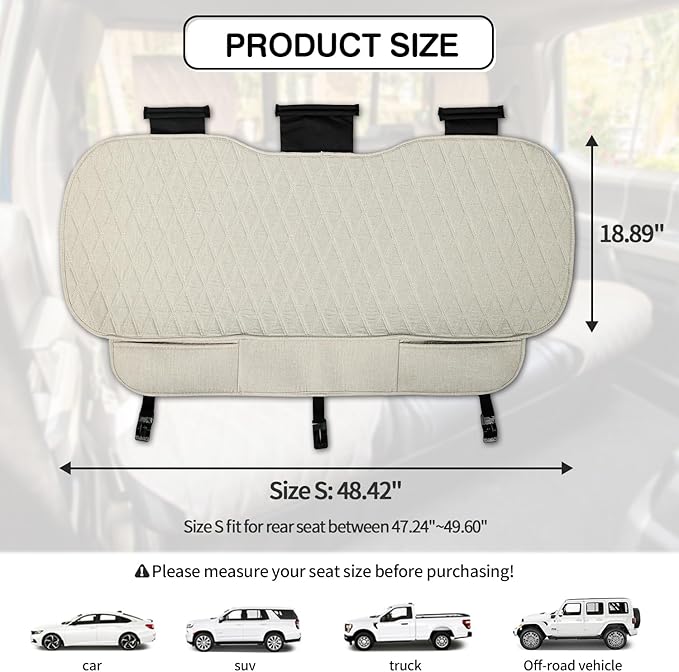 Universal Auto Faux Linen Back Car Seat Cover Beige - Breathable Rear Seat Protector with Non-Slip Bottom SizeSL - Diamond St