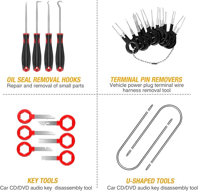 GOOACC 40Pcs Trim Removal Tool,Auto Terminal Removal Key Tool,Auto Clip Pliers Stereo Removal Tools,Car Upholstery Repair Rem