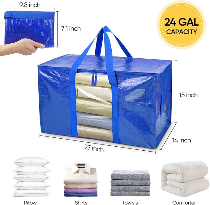 BALEINE 4-Pack Oversized Moving Bags with Reinforced Handles, Heavy-Duty Storage Tote Moving Supplies for Packaging, Camping 
