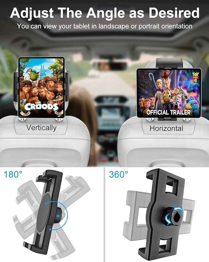GDZN Car Headrest Tablet Mount, [Highly Elastic Band] 360°Adjustable iPad Holder for Car Back Seat, Vehicle Kids Travel Tablet Holder for iPad Pro, Galaxy Tab, iPhone, Fire, 4-13" Device