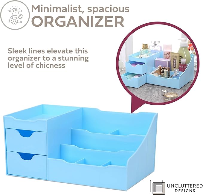 Uncluttered Designs Makeup Organizer With Drawers - Modern Countertop Storage for Cosmetics - Chic Vanity Holder for Cologne,