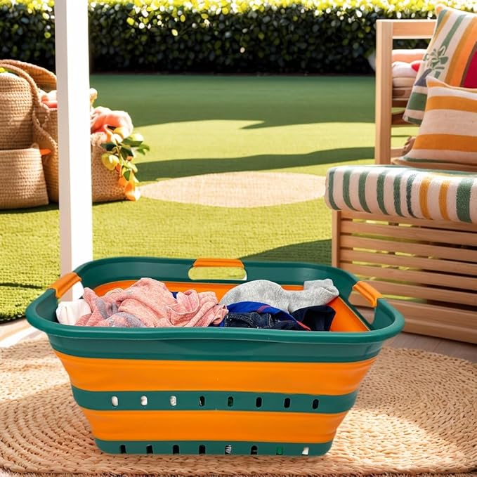 SAMMART 42L (11 gallon) Collapsible Plastic Laundry Basket - Foldable Pop Up Storage Container/Organizer - Space Saving Hampe
