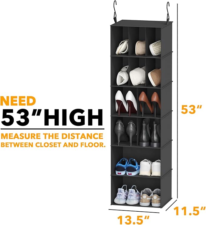 SpaceAid 2 Pack Hanging Closet Organizer and Storage with Dividers, 24 Compartments Hanging Shoe Shelves for Closet, Wardrobe