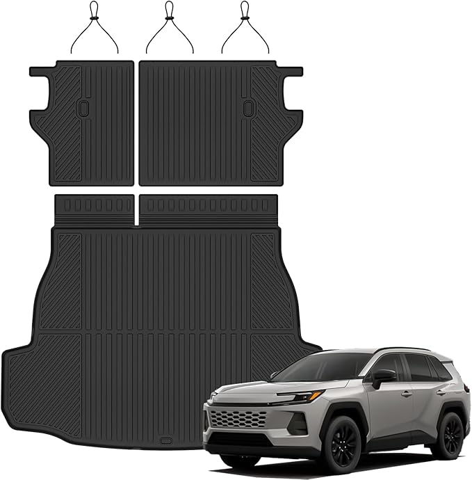 Auxko All Weather Cargo Mat with Backrest Mat Fit for Toyota RAV4 Hybrid 2026 (Not for Phev or Cargo Area with Subwoofer) TPE Mat Accessories All Season Odorless Anti-Slip Black