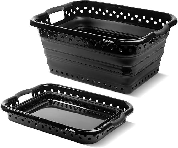 CleverMade Collapsible Laundry Baskets - 39L Foldable Large Collapsible Laundry Basket with Handles for Space Saving Storage,