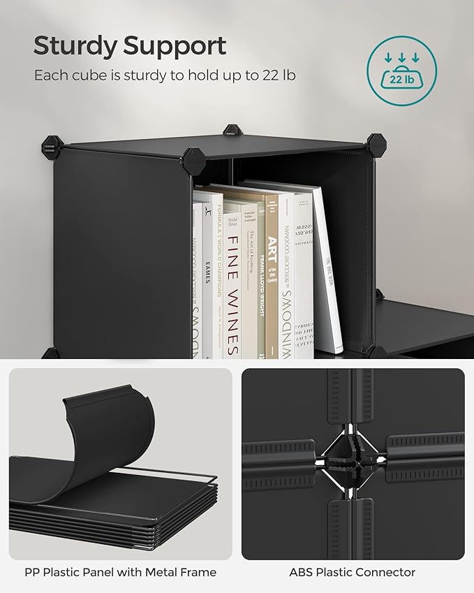 SONGMICS 6 Cube Storage Organizer, Modular Bookshelf, DIY Closet Organizers and Storage, Plastic Stackable Shelves, 14.6 x 13