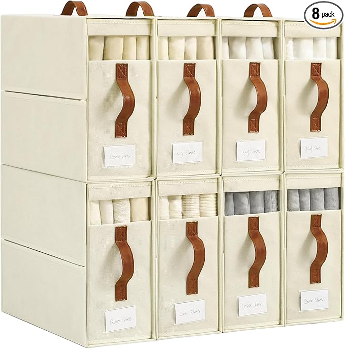 Bed Sheet Organizers and Storage, 8 Pack Linen Closet Organizers, Foldable Bedding Storage for Queen or King Size Bedsheets, 