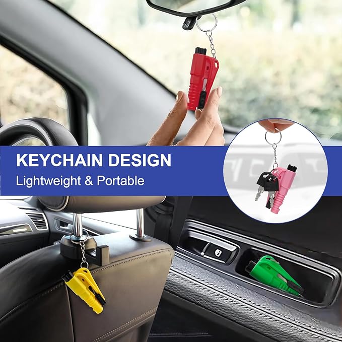PIFOOG Pack of 8 Window Breaker Seatbelt Cutter Keychain 3-in-1 Car Escape Tool Mini Glass Breaker Seat Belt Cutters Survival
