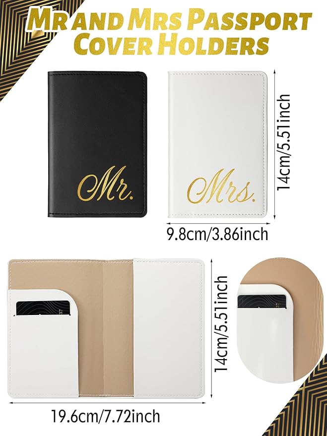 Jeyiour 6 Pieces Mr and Mrs Gifts Set for Couple Including Bride Baseball Caps Groom Mr and Mrs Luggage Tags Passport Covers 