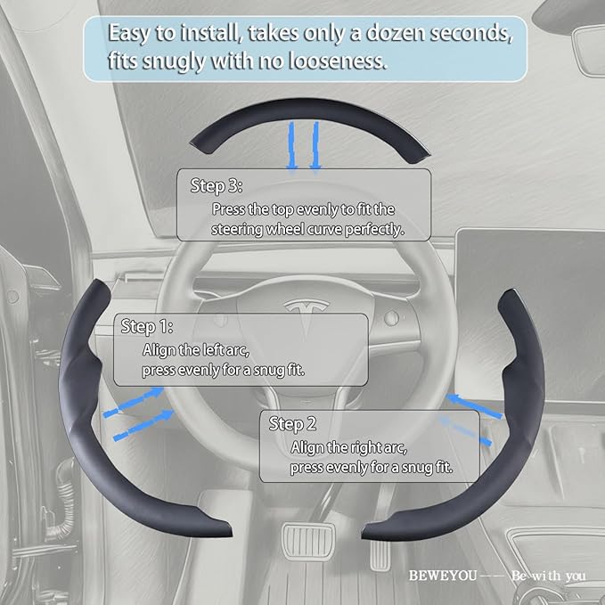 Nappa Leather Steering Wheel Cover for Tesla Model 3 2017-2023 & Model Y 2020-2024, Anti-Slip, Wear-Resistant, High Temperature Resistant (Flat Black)