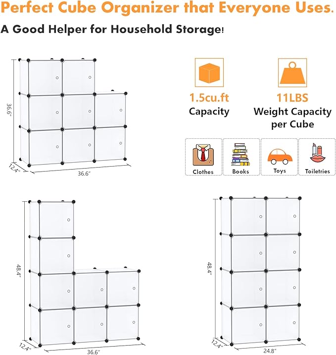 C&AHOME Cube Storage Organizer with Doors, 8-Cube Shelf, Closet Cabinet, DIY Plastic Modular Bookshelf, Storage Shelves Ideal