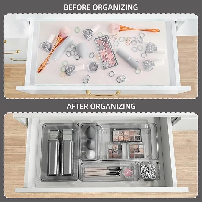 Kitchen Desk Drawer Organizers Storage for Office, Small Acrylic Vanity Trays Makeup Organizer for Drawer Bathroom Plastic Ma