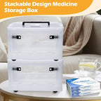Gifhomfix Extra Large Medicine Storage Box with Handles, First Aid Box Clear Medical Supply Organizer with Removable Tray, Mu