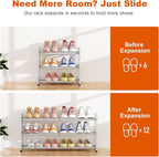 Expandable Shoe Rack for Closet Adjustable Metal Shoe Rack for Entryway 18.5"-33" Free Standing Shoe Organizer 12 Pairs with 