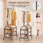 EAGMAK Heavy Duty Clothes Rack Load 556 LBS, Rolling Clothing Rack With 3 Shelves, Adjustable Metal Clothes Hanger with Wheel