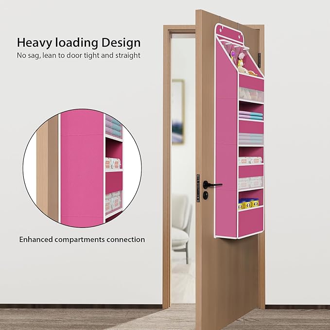 Univivi 5-Shelf Fabric Door Storage Over Door Hanging Organizer with 4 Large Pockets and 3 Small PVC Pockets Nursery Closet C