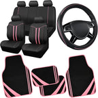 CAR PASS Car Seat Covers Full Set for Women Girls with Waterproof Car Floor Mats,Anti-Slip Leather Steering Wheel Cover,Unive
