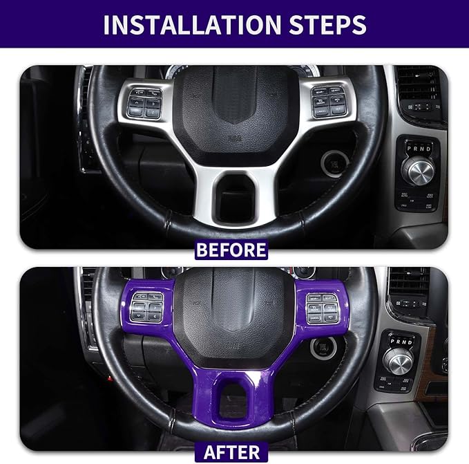 Hoolcar Interior Steering Wheel Cover ABS Trim Compatible with 2010-2017 Dodge RAM Accessories, Purple