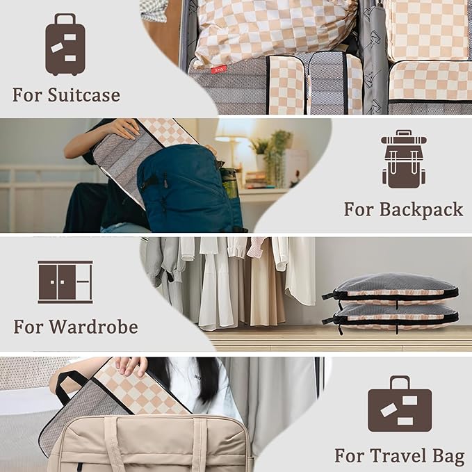 U+U 10 Set Compression Packing Cubes - Ultralight Travel Organizers with Laundry Bag and Cosmetic Bag, Space-Saving Suitcase 