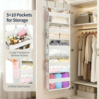 Yecaye 5 Tier Clear Over the Door Organizer Hanging, 5 Large Plastic Pockets and 10 Side Pockets Back of Door Organizer, 56lb