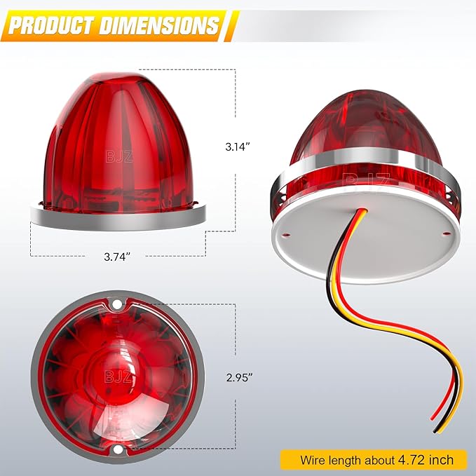BJZ 6Pcs Red Watermelon LED Strobe+Constant Marker Lights Dual Function Watermelon-Shaped Side Marker Clearance Tail Top Cap Roof Lights for Trailer Truck Semi-Trailer Heavy-Duty Truck Bus Van