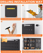 INCLY 6 Pack 12"x12" Black Metal Pegboard Panels, Heavy Duty Pegboard Wall Organizer with Frame, Black Peg Board for Walls, G