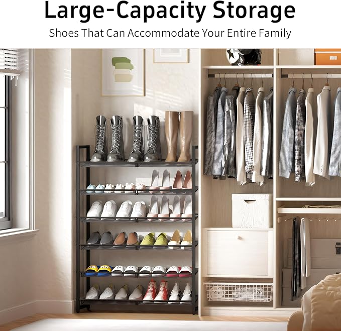 Shoe Rack, 6-Tier Metal Shoe Organizer, Tall Shoe Rack for Closet,entryway,Garage, with Adjustable Flat or Angled Shelves, Ho