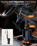 Cup Phone Holder for Car with Expandable Base, Upgraded 2 in 1 Hands Free Cellphone Holder Cupholder Car Mount, Stable Retrac
