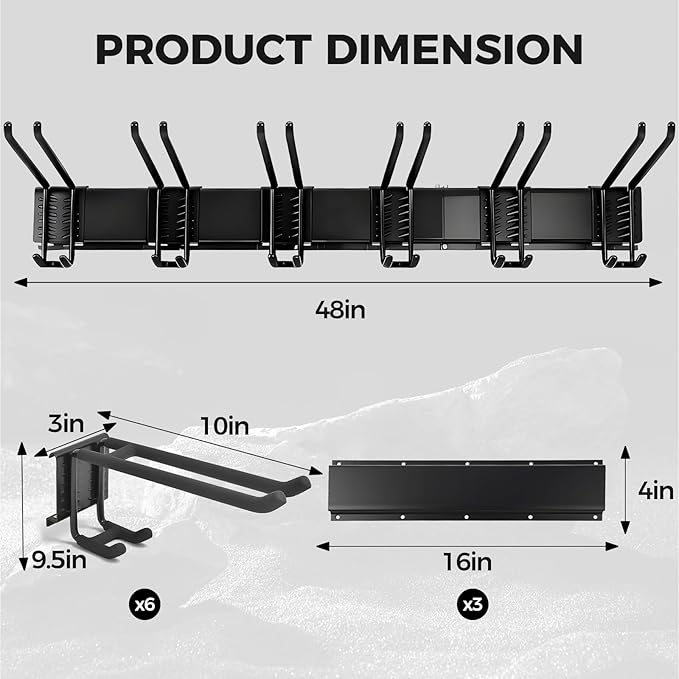 Garage Tool Organizer 48in - Heavy Duty Wall Mount Tool Storage Rack Load 350lb Garage Organization for Mop Rake Broom Shovel