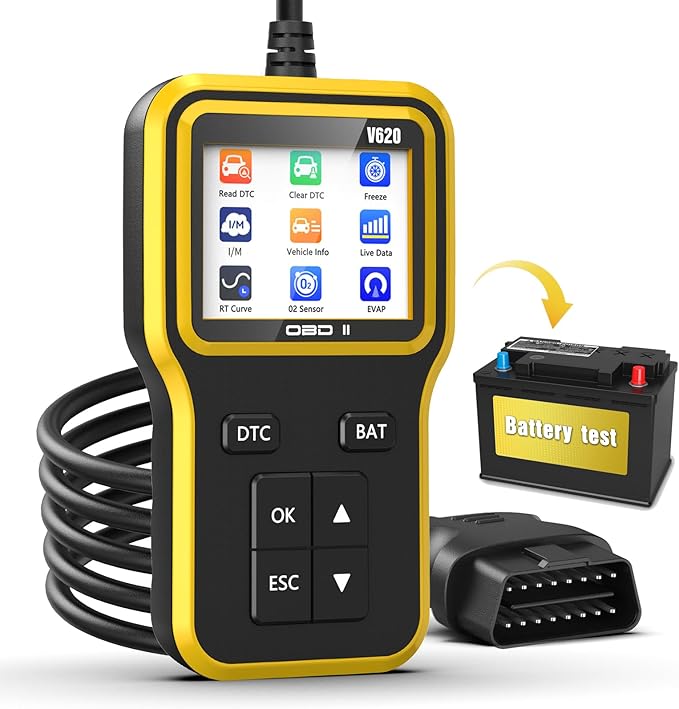 OBD2 Scanner with Upgrade Battery Tester - Diagnostic Tool for Cars That Check Engine Light & Emissions Readiness Read and