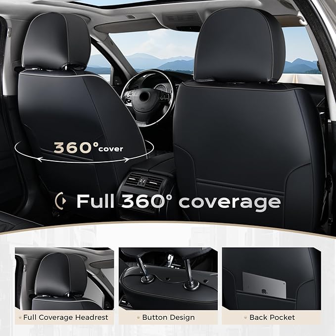 Coverado Front Seat Covers, Waterproof Nappa Leather Anti-Scratch Protectors, Universal Fit for Sedans, SUVs, Pickups, Car Ac