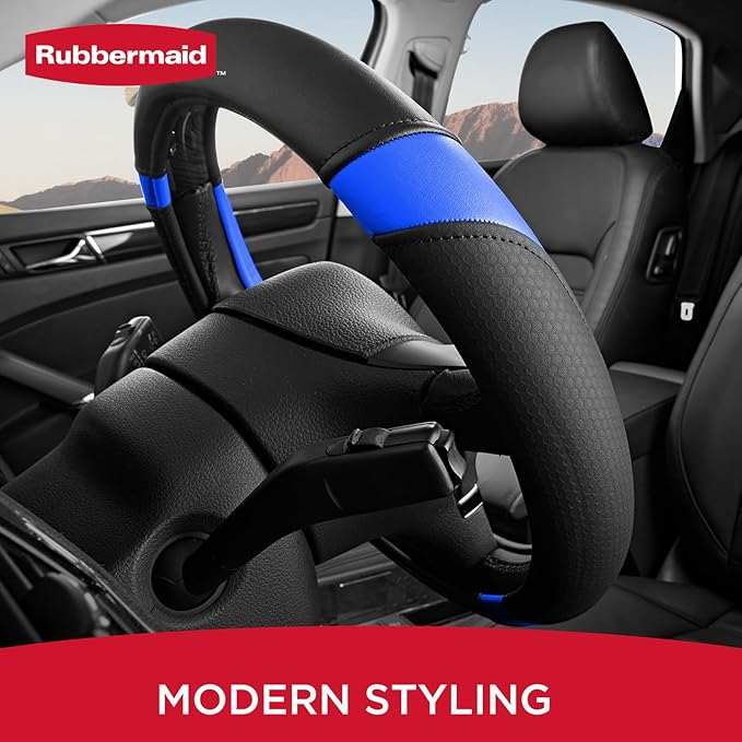 Rubbermaid Steering Wheel Cover – Universal Fit 14.5"–15" Steering Wheel Cover, Anti-Slip Grip, Breathable Leather, All-Seaso