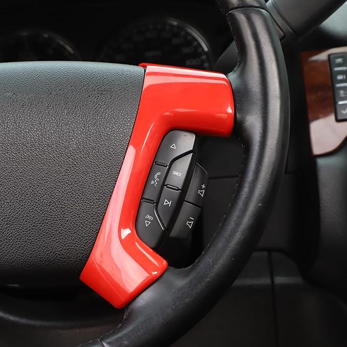 Linskip Steering Wheel Trim Covers Compatible with Avalanche/Suburban/Tahoe/Traverse/Silverado 1500 2500HD 3500HD & Yukon/Sierra & Cadillac Escalade 2007-2013 Red Interior Accessories