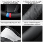 Car Leather Steering Wheel Cover - Panapi Material, Universal 14.5-15 Inch Leather Anti-Slip Breathable Auto Steering Wheel C