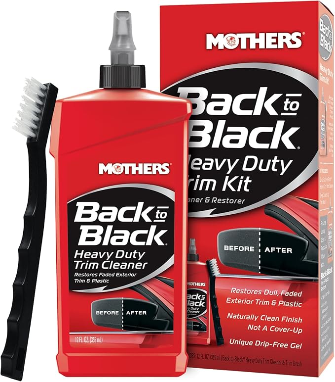 Mothers Back-to-Black Heavy Duty Trim Cleaner Kit, 12 oz. Gel Cleaner + Trim Brush — Deep Cleans & Restores Exterior Trim & P