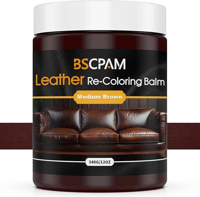 Medium Brown Leather Recoloring Balm, 12oz Leather Color Restorer for Couches, Leather Repair Kit for Furniture, Leather Dye 