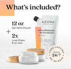 Azuna Air Freshener & Odor Eliminator for Strong Odor | 2 Room Kit Includes (2) Empty Luxe Glass Jar & 12oz Gel Refill with T