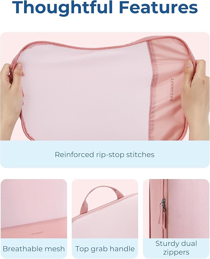 BAGSMART Hanging Compression Packing Cubes for Closet Organizers And Storage, 6 Set Suitcase Organizer Bags Set, Cruise Trave
