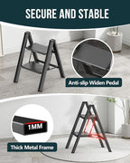 WOA WOA Step Ladder, Folding Step Stool with Widening Pedals, Portable Lightweight Home Ladder, Kitchen Stepladder, Easy to S