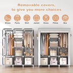 VTRIN Portable Closet Wardrobe for Hanging Clothes with 2 Hanging Rods and 8 Storage Organizer Shelves,Sturdy Large Wardrobe 