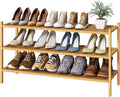 kiplant Long Shoe Rack, Bamboo Wood 3-Tier Shoe Rack for Entryway, Stackable | Foldable | Natural, Shoe Organizer for Hallway