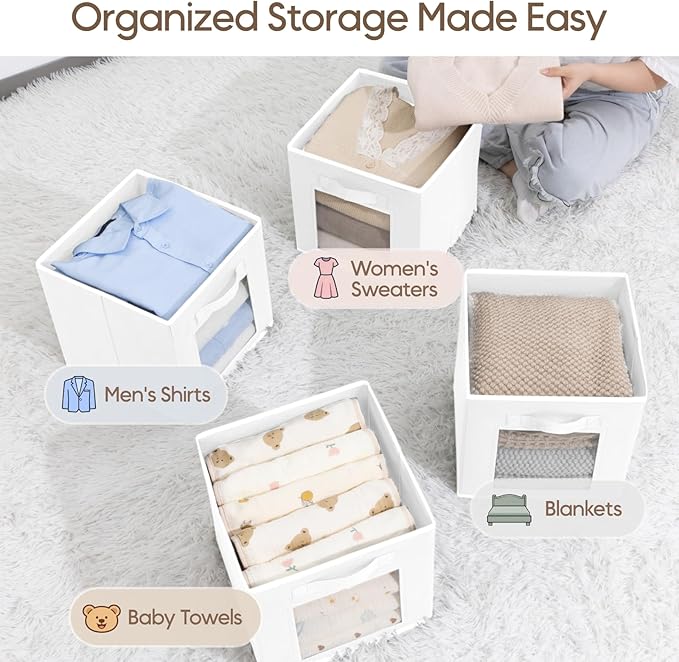 Homsorout Storage Cube 11 Inch - Cube Storage Bins with Window, Closet Storage Baskets with Handle, Fabric Bins for Closet, S