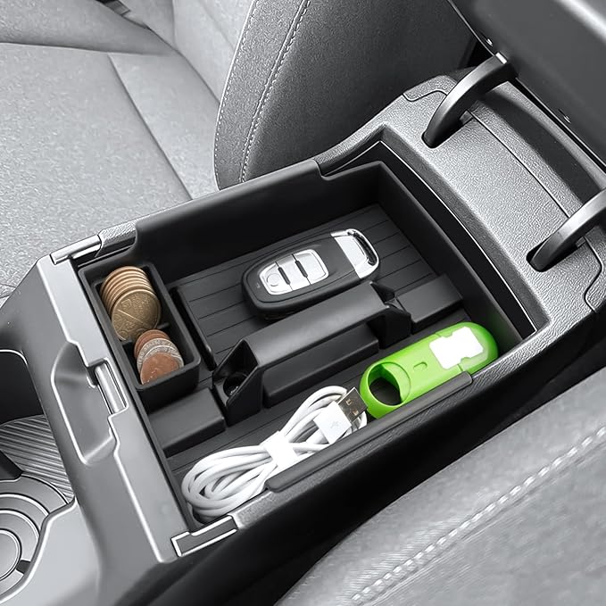 for 2025 2026 Kia K4 Center Console Organizer for Kia K4 (LX/LXS/EX/GT-Line/GT-Line Turbo), with Small Handle+Coin Holder, Durable ABS Plastic&Anti-Slip Console Tray 2026 2025 K4 Accessories
