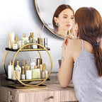 Makeup Organizer for Vanity, Black Gold Perfume Organizer for Dresser, 2-Tier Bathroom Countertop Organizers, Bathroom Counte
