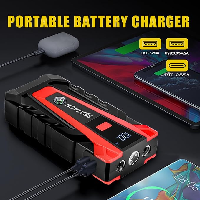 Scatach 5000A Jump Starter, 12V Jump Starter Battery Pack Portable (up to 9.0L Gasoline and 7.0L Diesel Engine), Car Battery