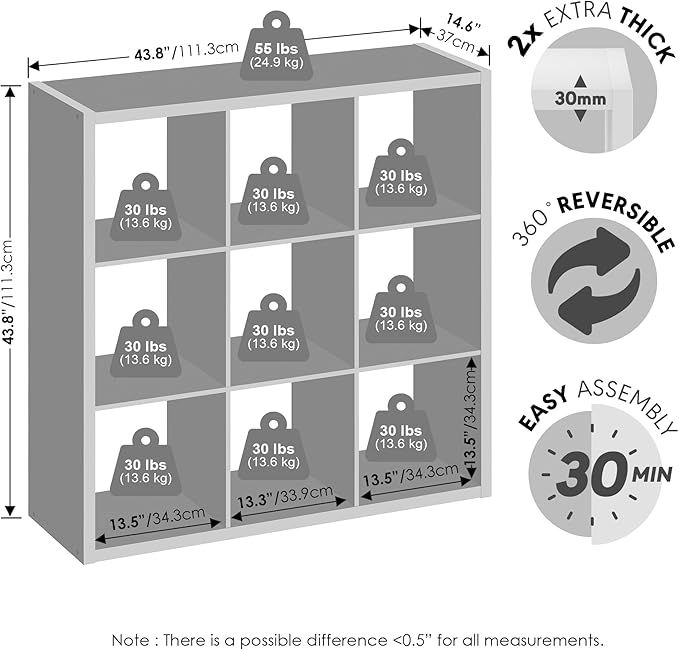 Furinno Cubic Closet Organizers and Storage, 9-Cube Closet Organizer, Open Shelf Closet Storage, Extra Thick Frame for Wardro