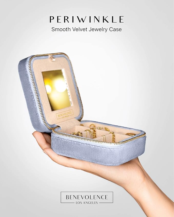 Benevolence LA Plush Velvet Jewelry Box | Travel Jewelry Case Organizer with Mirror | Featured in Oprah's Favorite Things | B