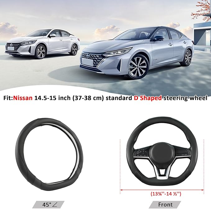West Llama Flat Bottom Car Steering Wheel Cover for Nissan,D Shaped Steering Wheel Cover for Rogue,Altima,Kicks (Black-Standa